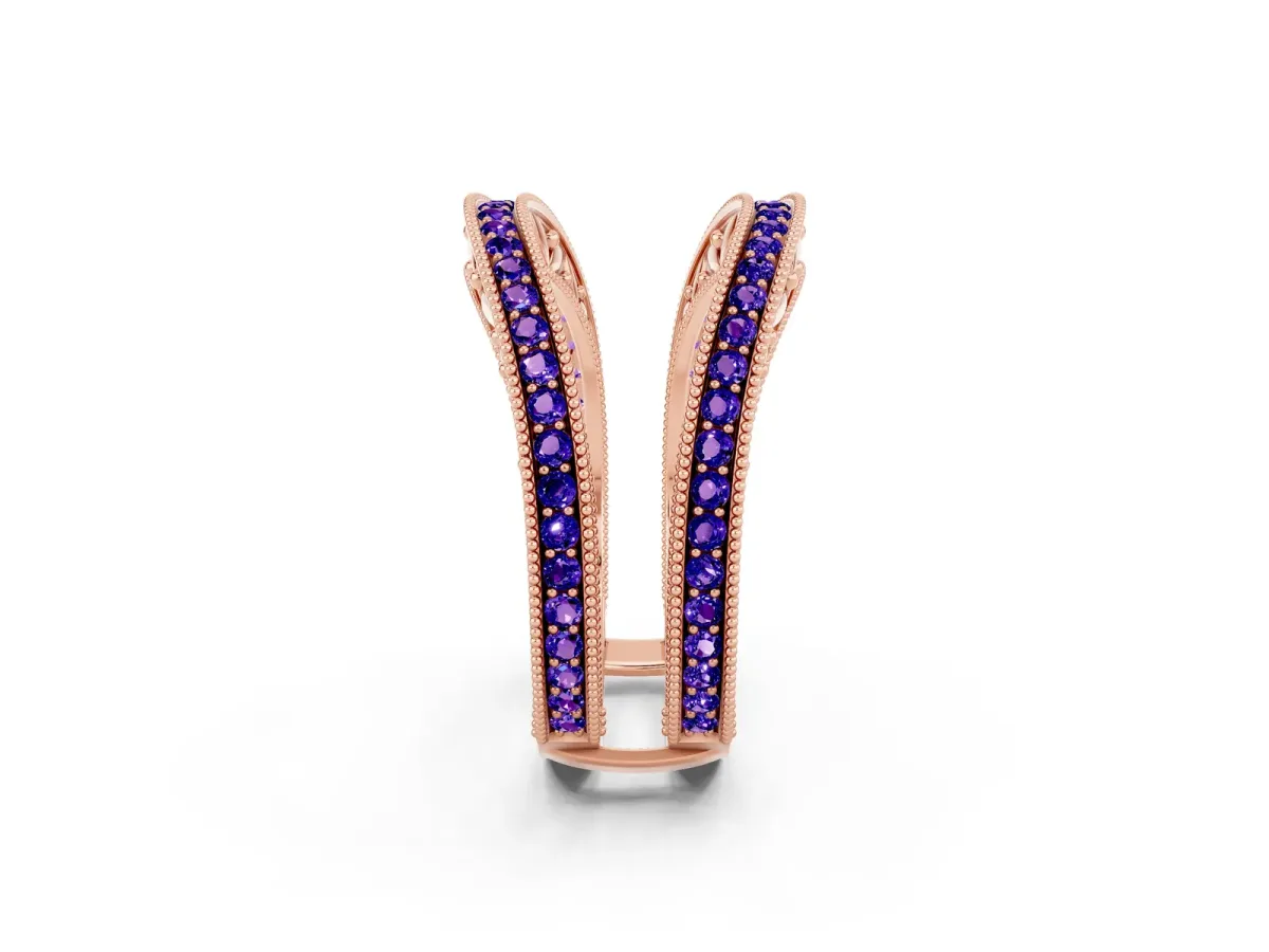 Round Tanzanite Milgrain Eternity Band with Channel Setting Rose gold