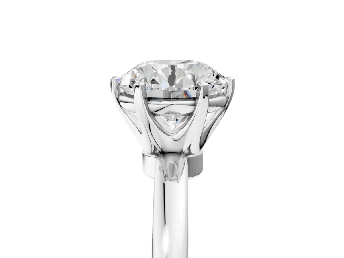 Round Cut Solitaire Diamond Ring with Six-Prong Setting on a Classic Band White gold
