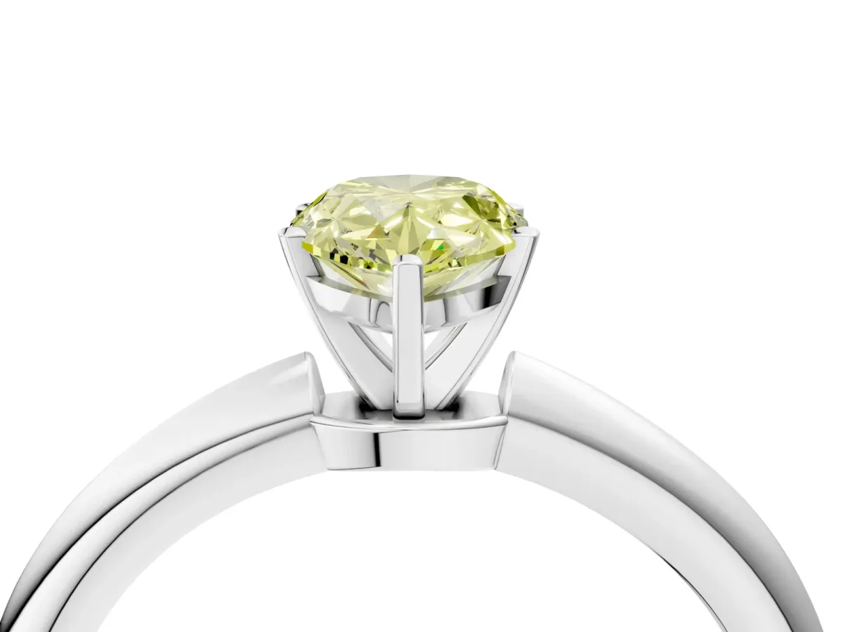 Fancy Yellow Pear Cut Diamond Solitaire Ring with Six-Prong Setting and Classic Band Silver