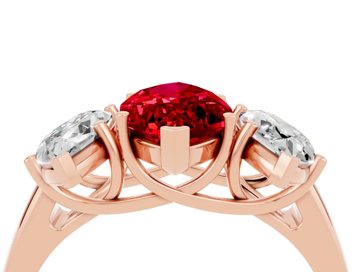 Three-Stone Marquise Cut Ruby Engagement Ring with Prong Setting Rose gold