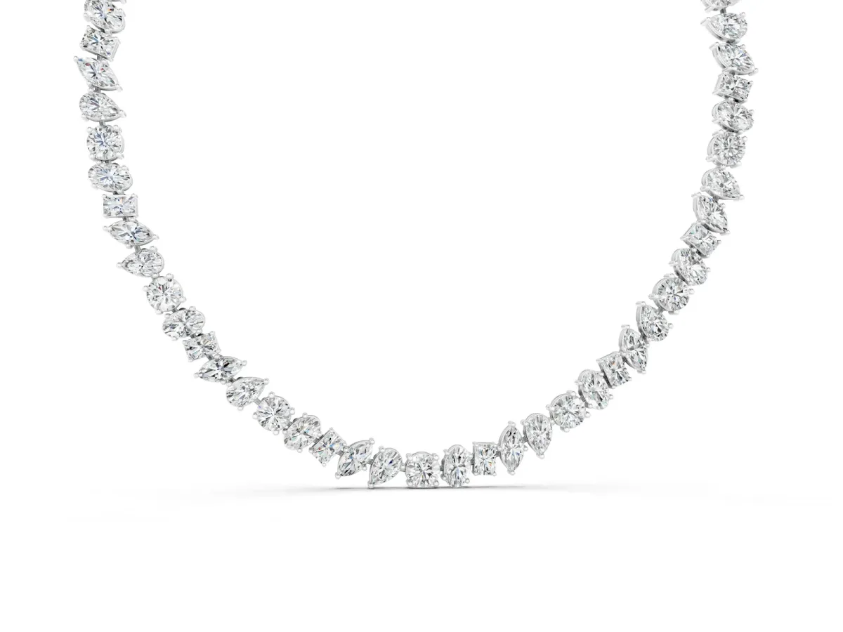 Mixed Shape Diamond Tennis Necklace Silver