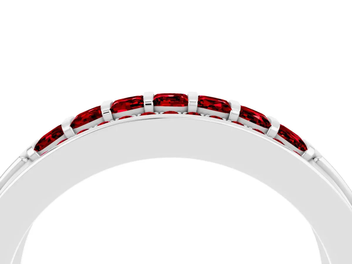 Bar-Set Princess Cut Ruby Pavé Band White gold