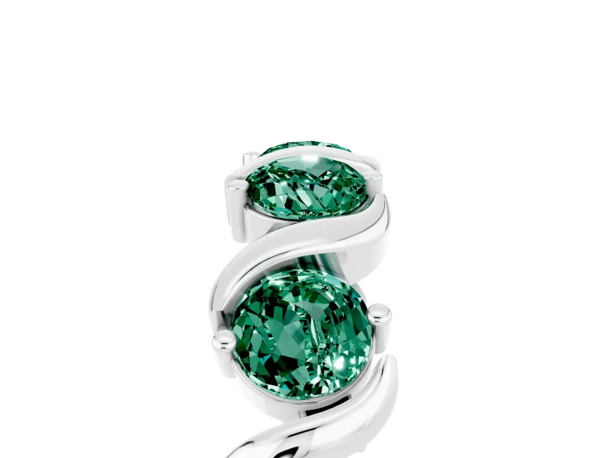 Round Green Sapphire Half Eternity Band with Wave Prong Setting White gold