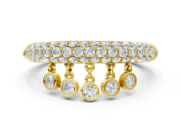 Round Diamond Dangle Promise Ring with Round Diamond Pavé Yellow gold