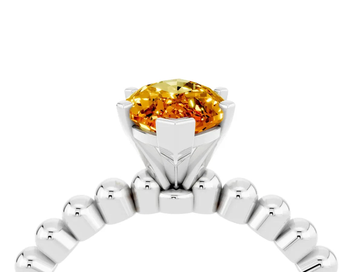 Marquise Cut Citrine Solitaire Ring with Beaded Band and Prong Setting Silver