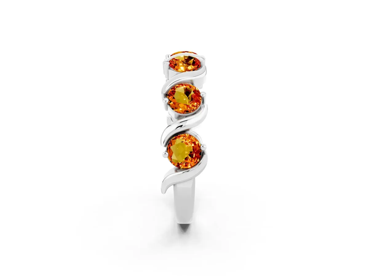Round Citrine Half Eternity Band with Wave Prong Setting Platinum