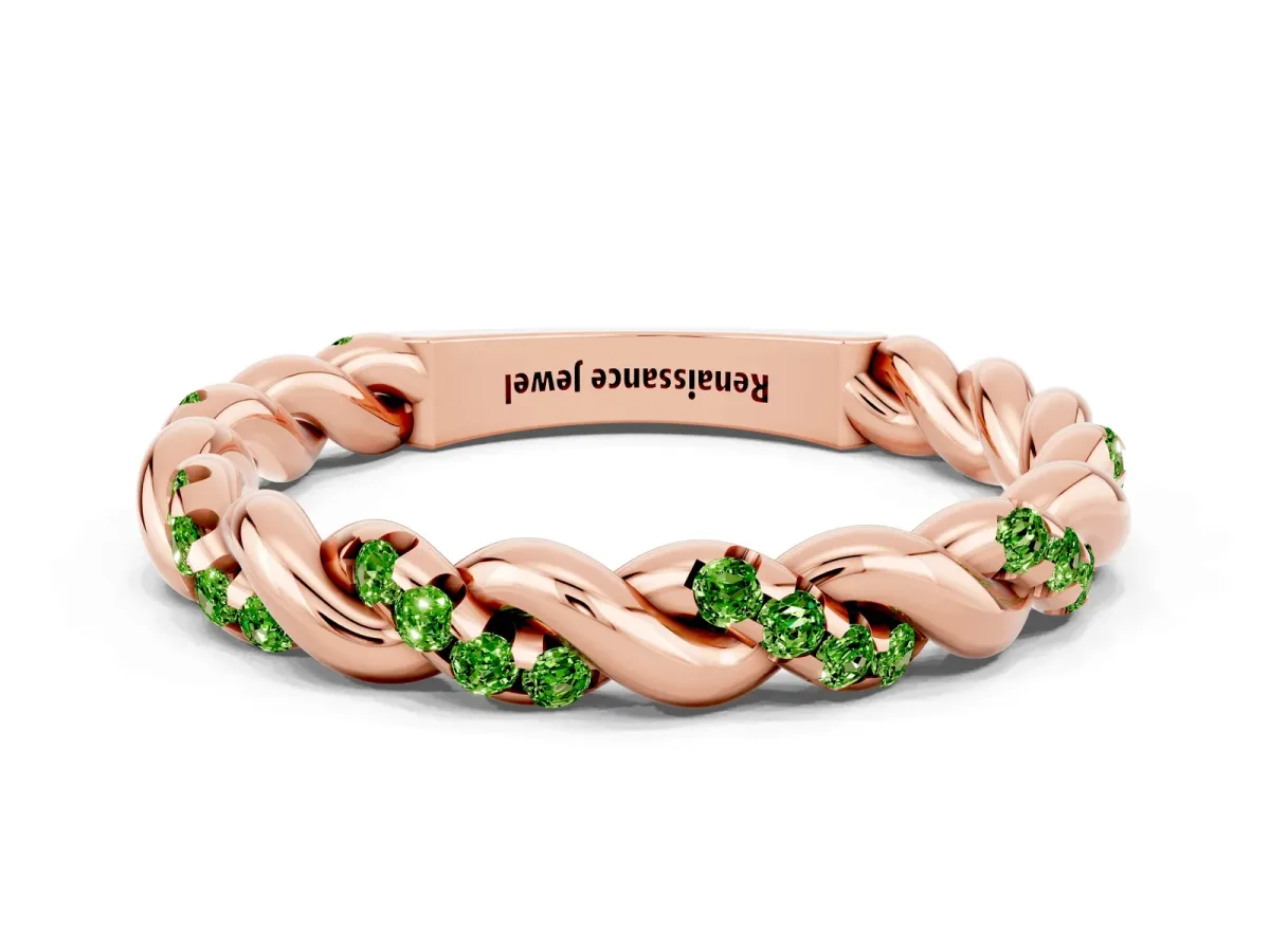 Twisted Pavé Round Peridot Eternity Band Rose gold