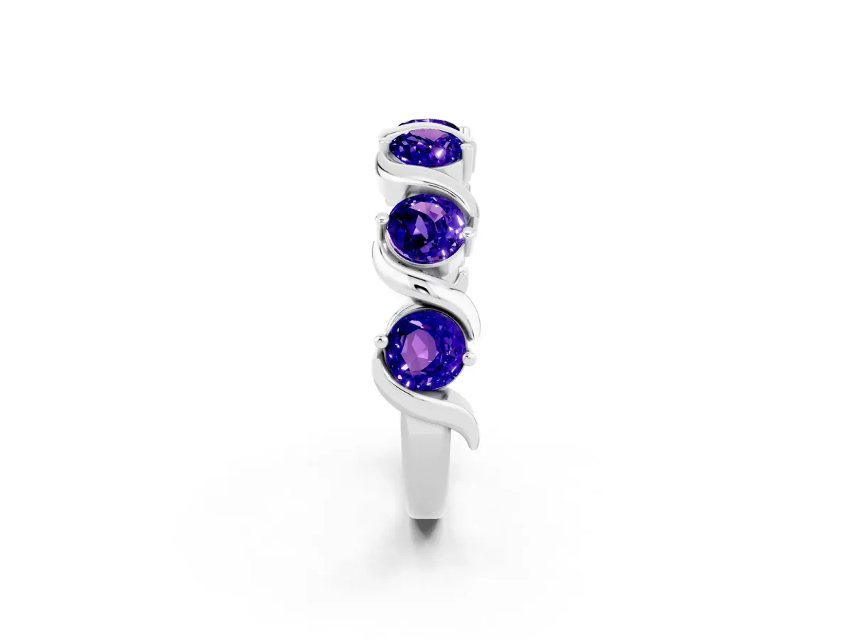 Six-Stone Round Tanzanite Wave Band with Shared Prong Setting Silver