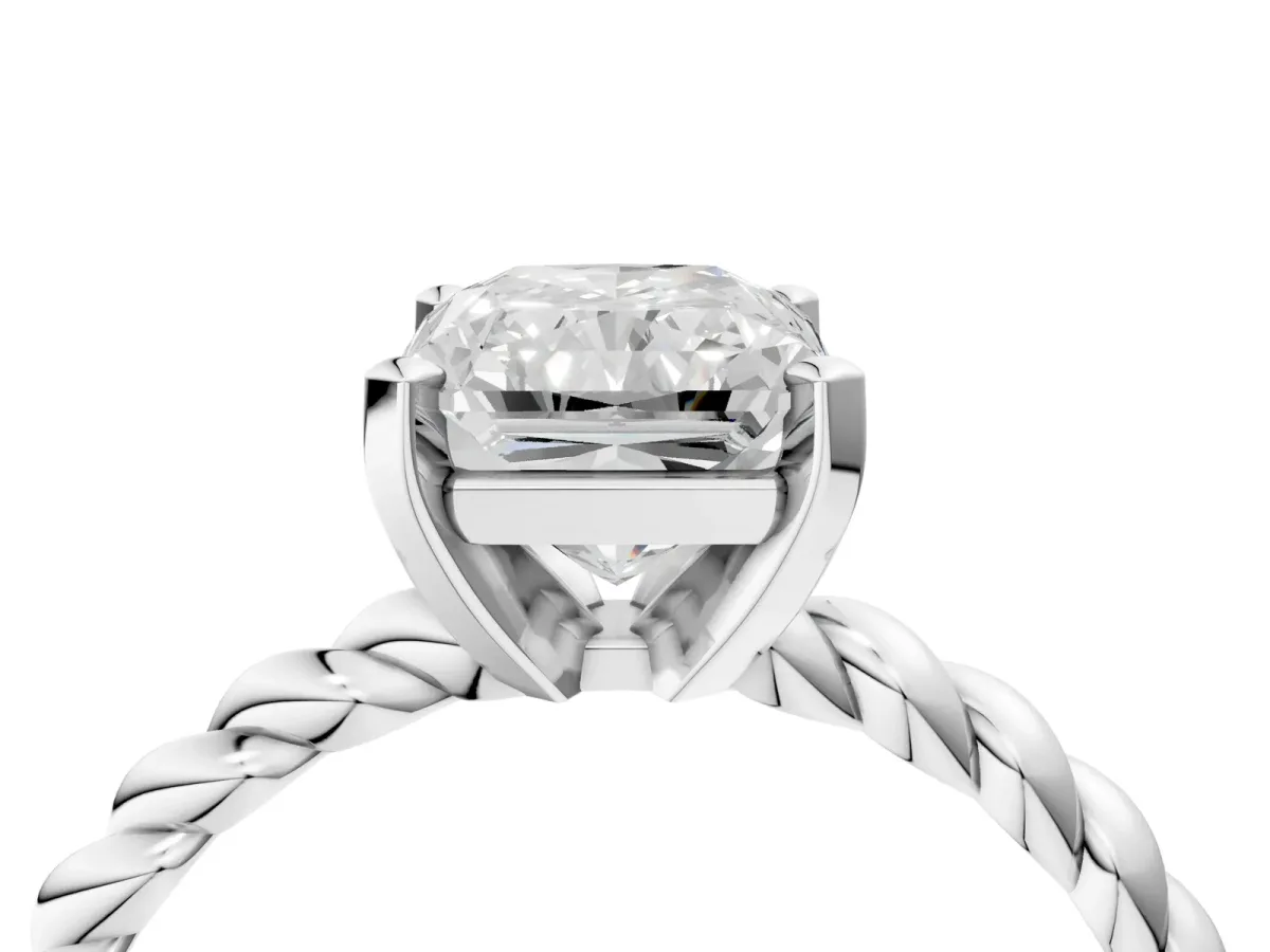 Radiant Cut Cut Solitaire Twisted Band with Four-Prong Setting Platinum