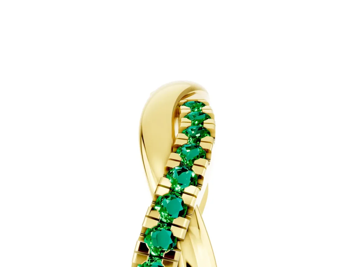 Round Emerald Twisted Infinity Band with Prong Setting Yellow gold