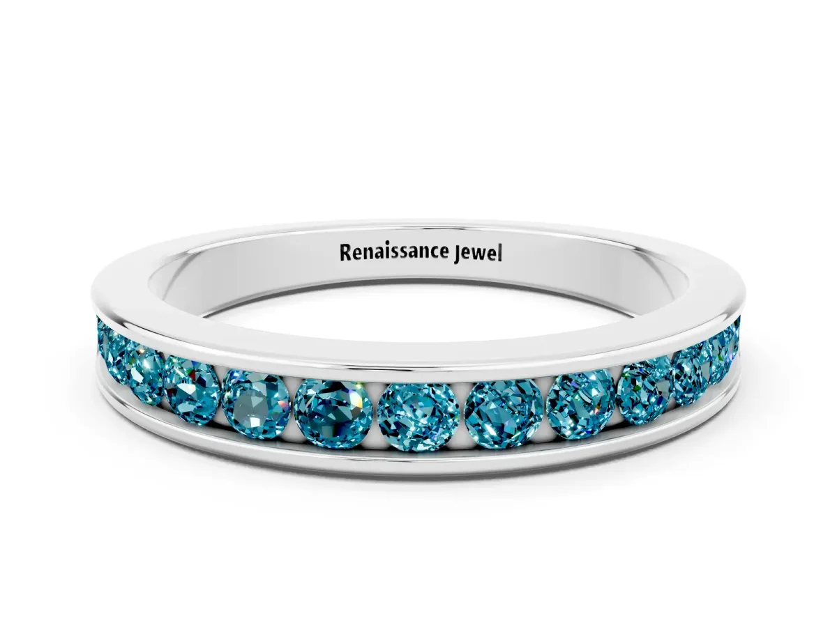 Channel Set Round Blue Topaz Eternity Band Silver
