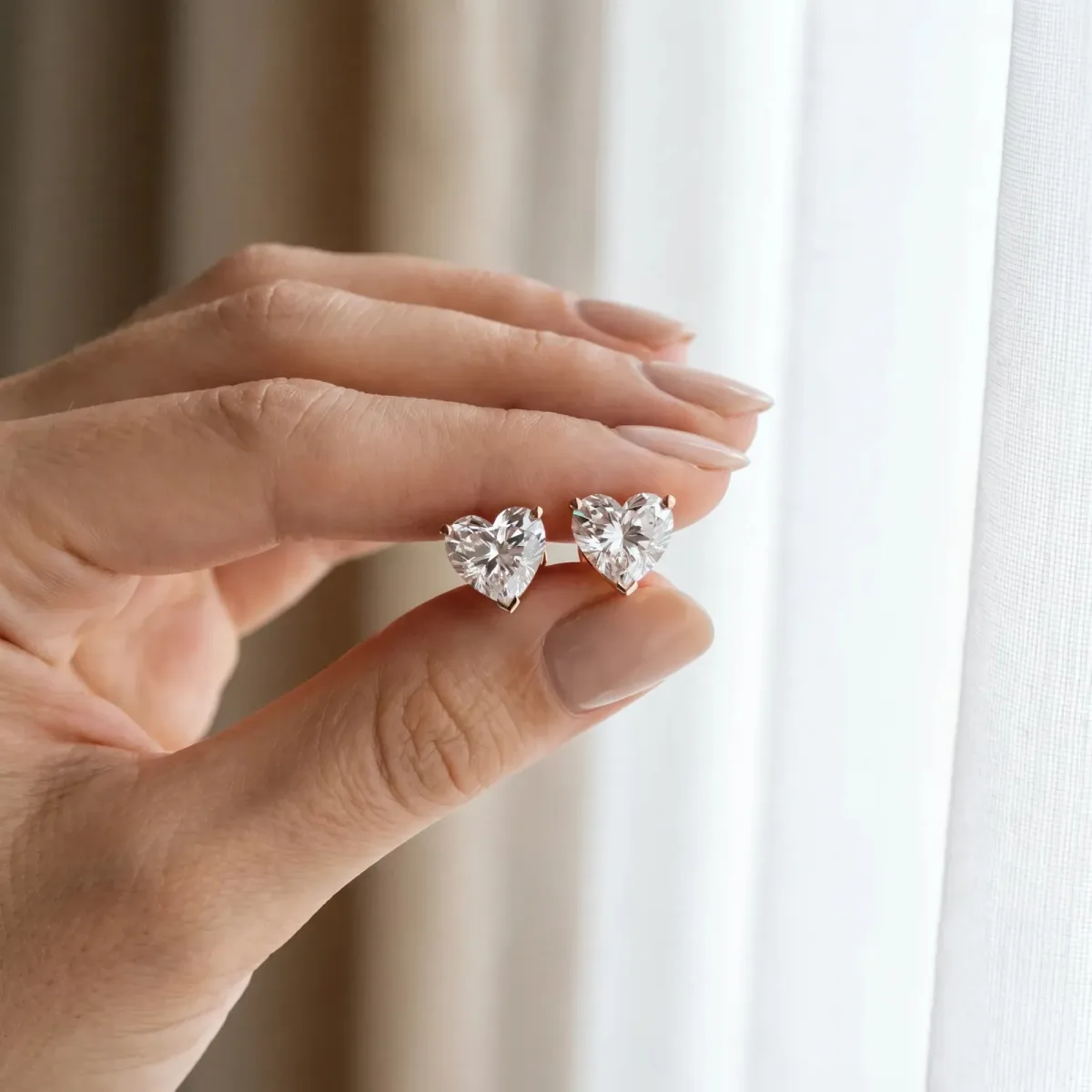 Heart Cut Diamond Stud Earrings Rose gold