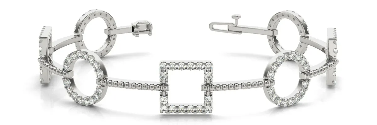 Round and Square Diamond Bezel Bracelet with Pave Setting White gold