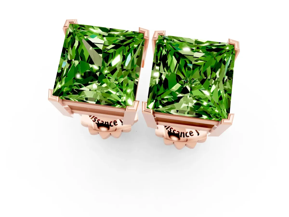 Princess Cut Peridot Stud Earrings Rose gold