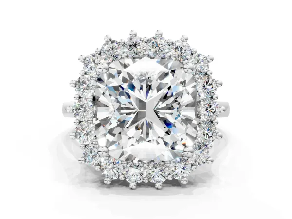 Cushion Diamond Halo Engagement Ring with Round Diamond Accents Silver