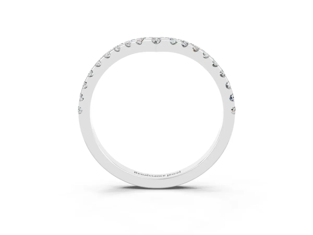 Pavé Round Moissanite Chevron Band with Shared Prong Setting White gold