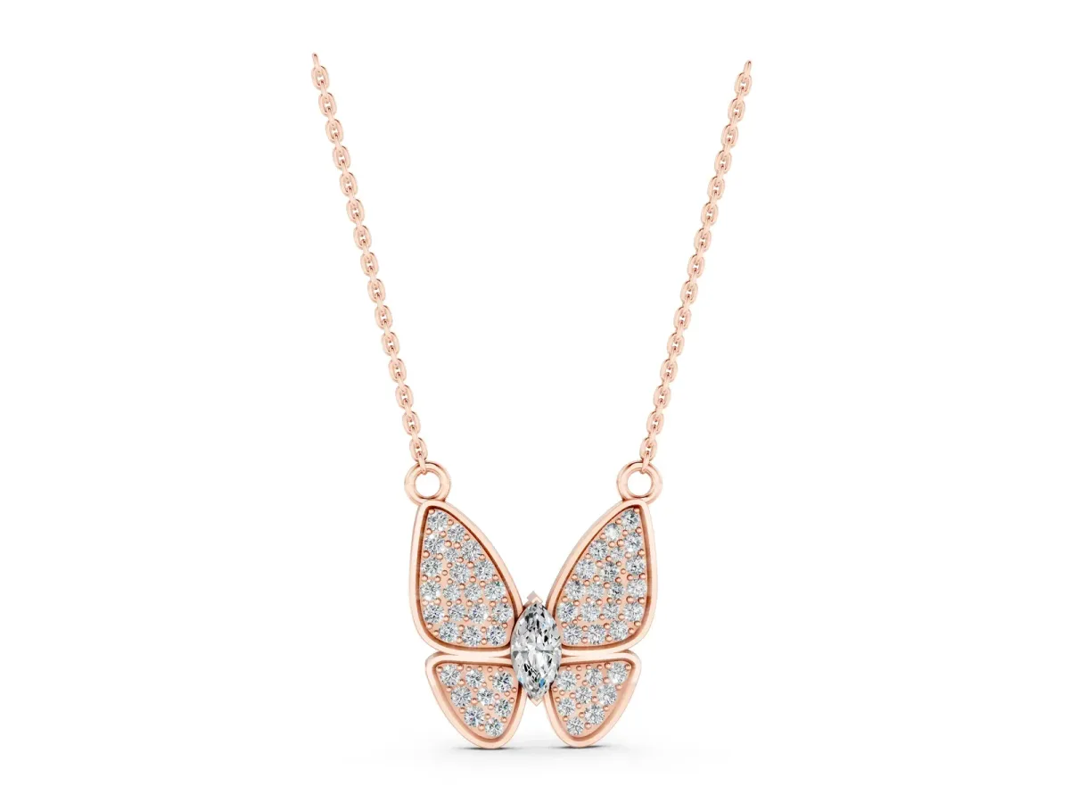 Pavé Oval Prong Butterfly Pendant Rose gold
