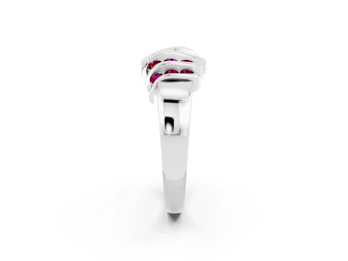 Round Garnet Multi-Row Crossover Band White gold