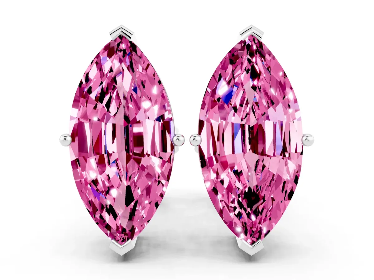 Marquise Cut Pink Sapphire Stud Earrings Silver