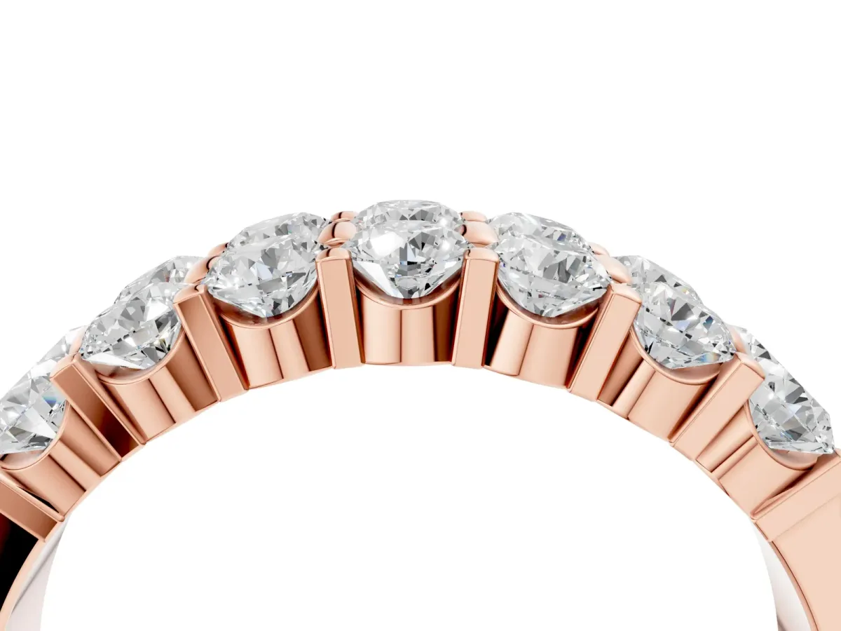 Three-Row Round Diamond Channel Band with Shared Prong Setting Rose gold