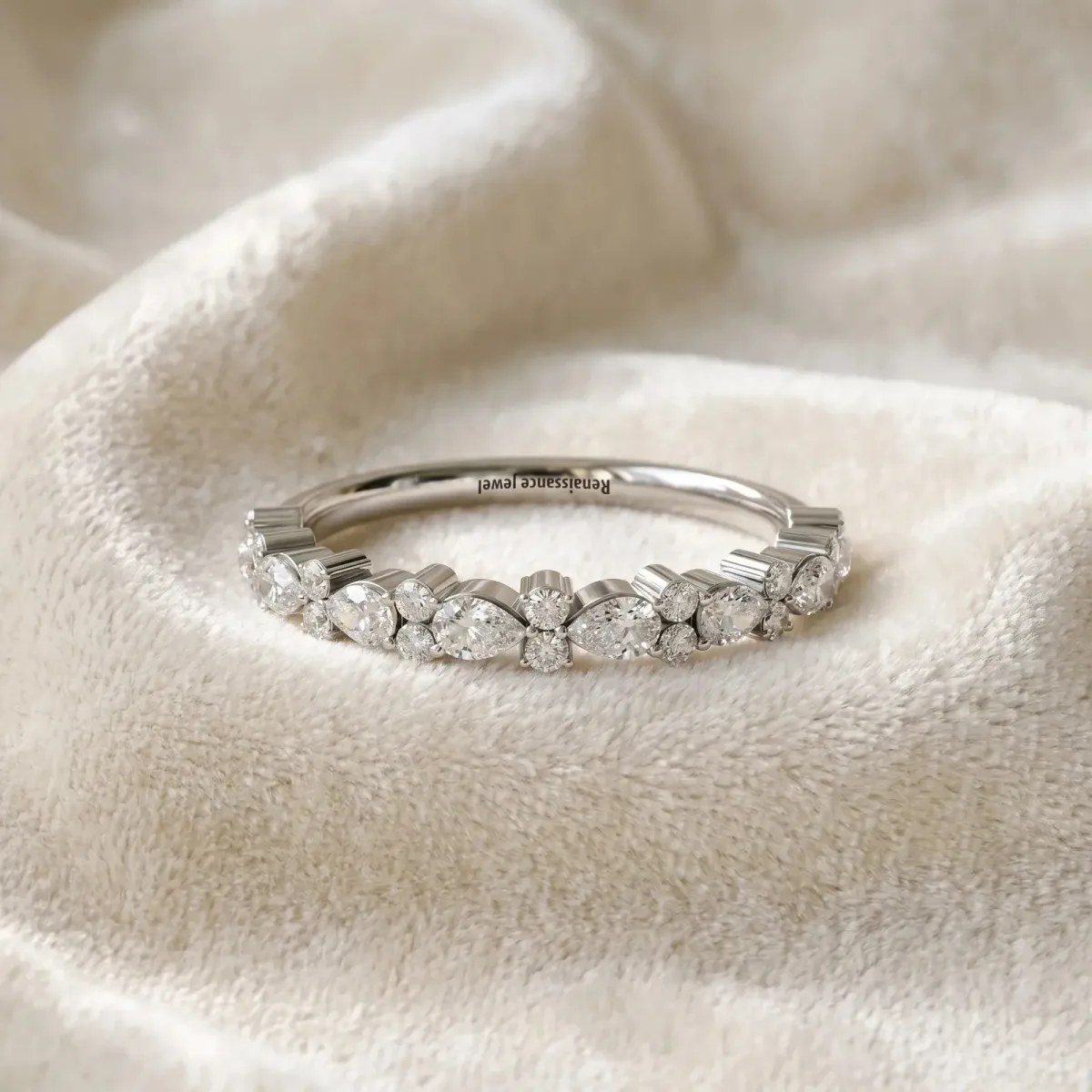 Pear and Round Diamond Wedding Band Platinum