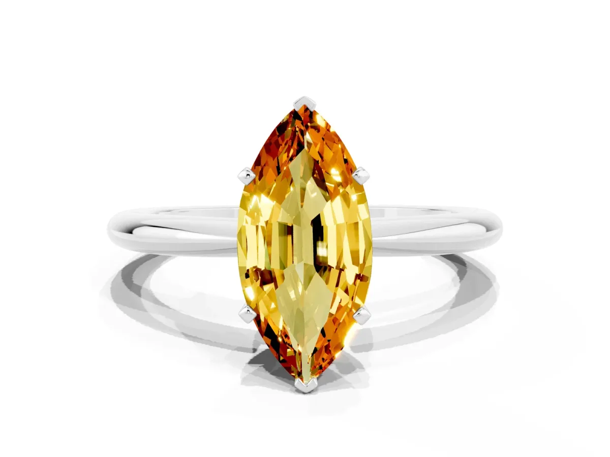 Marquise Cut Citrine Solitaire Ring with Six-Prong Setting and Classic Band Silver