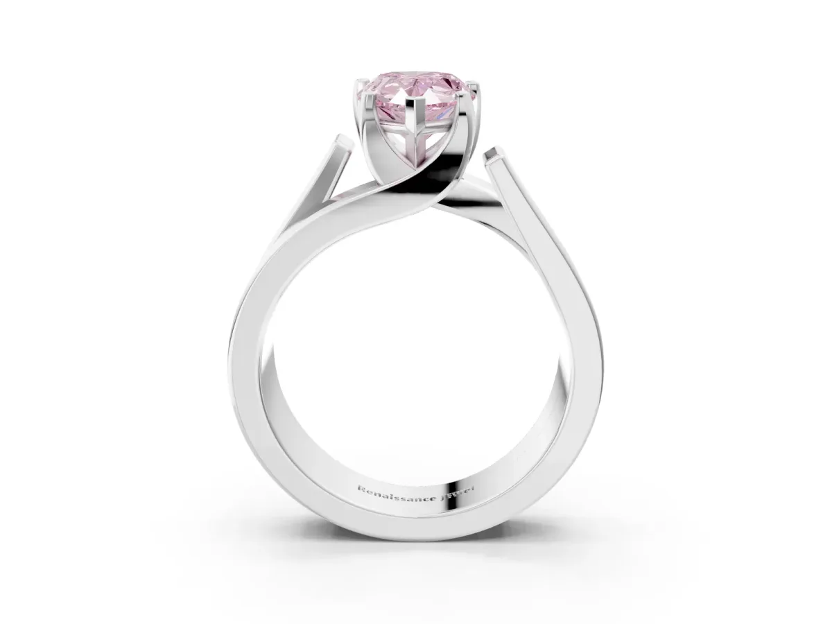 Fancy Pink Modern Tension Set Pear Cut Diamond Solitaire Wide Band Ring Silver
