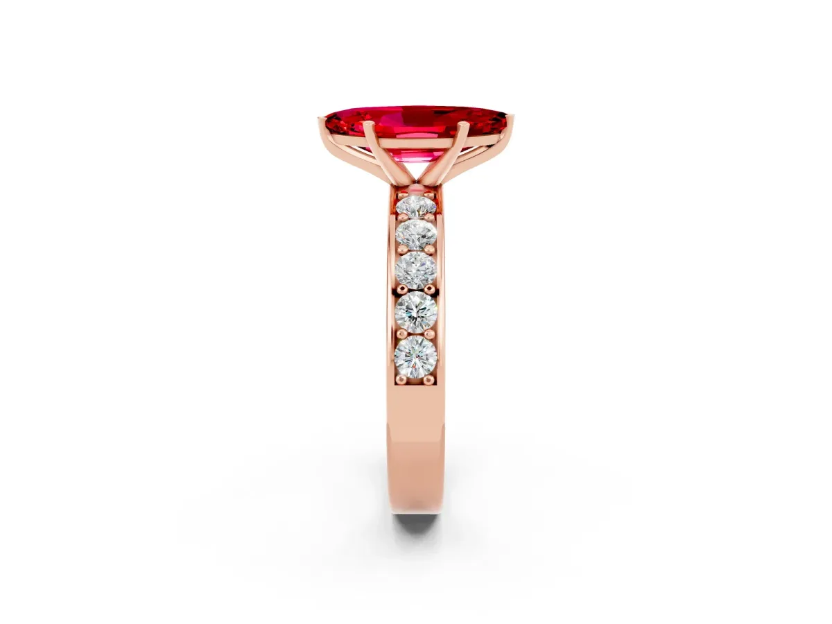 Marquise Cut Ruby Engagement Ring with Channel Set Round Band and Prong Setting Rose gold
