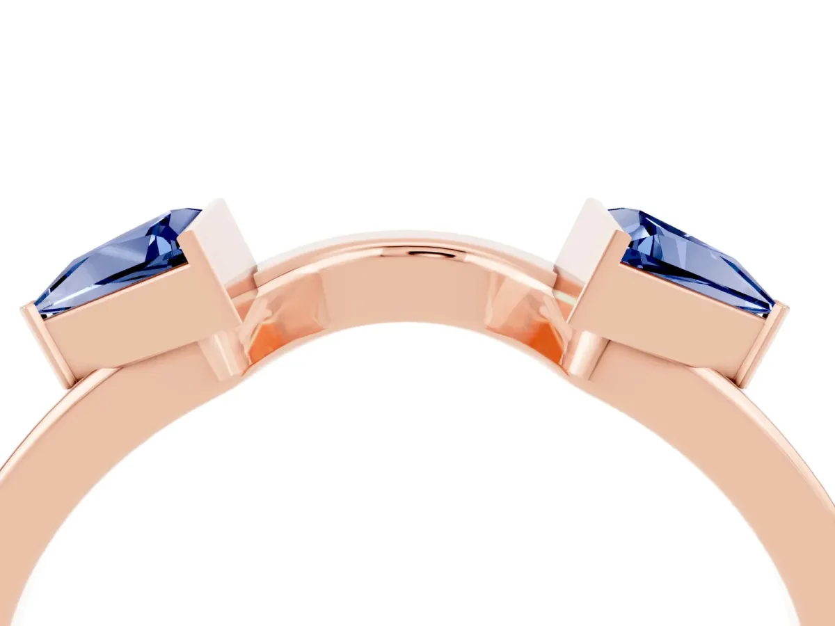 Trillion Blue Sapphire Open Band Ring with Bezel Setting Rose gold