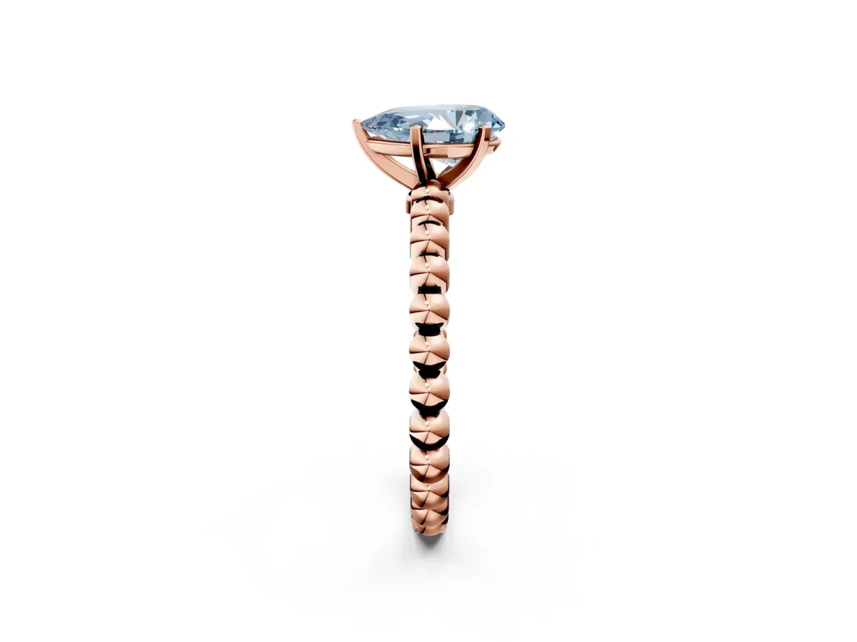 Fancy Blue Pear Cut Diamond Solitaire Ring with Beaded Band and Prong Setting Rose gold