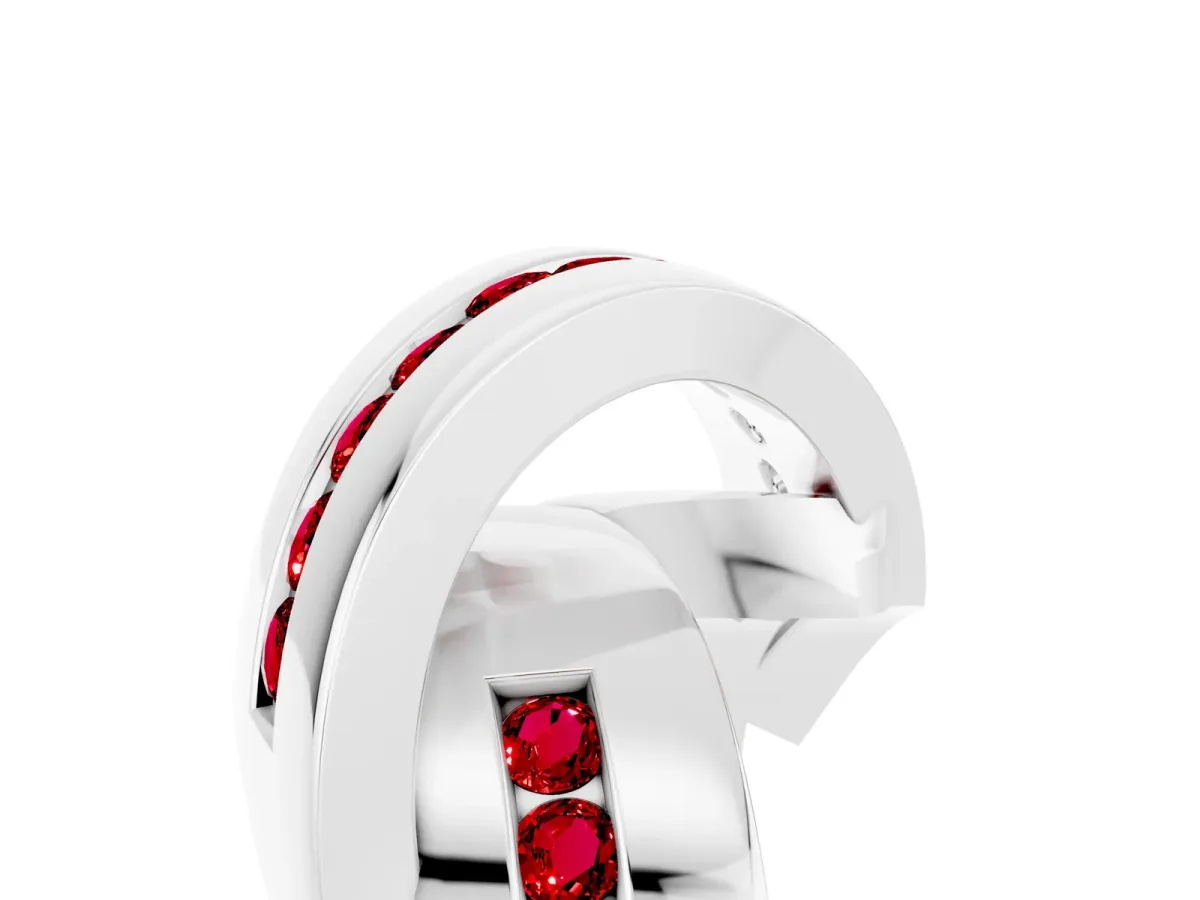 Pavé Round Ruby Crossover Band with Channel Setting Silver