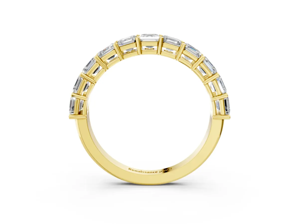 Asscher Cut Half Eternity Band with Shared Prong Setting Yellow gold