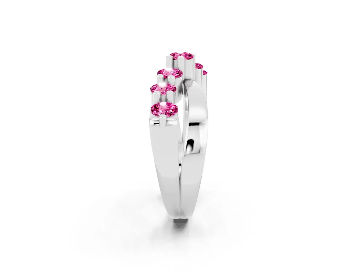 Round Pink Sapphire Prong-Set Crossover Band Platinum