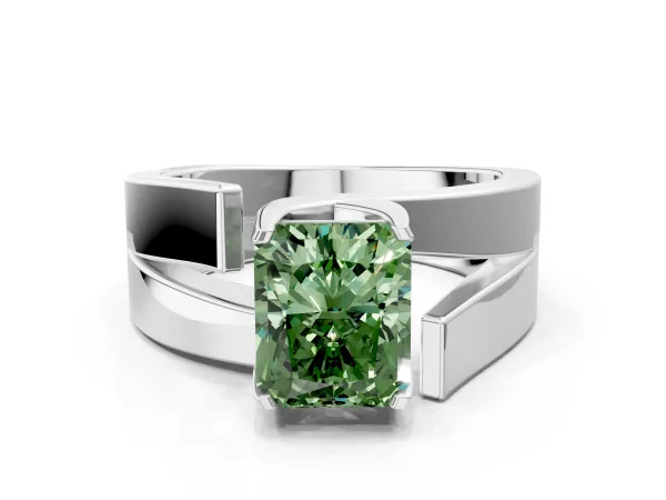 Fancy Green Modern Tension Set Radiant Cut Diamond Solitaire Wide Band Ring Platinum
