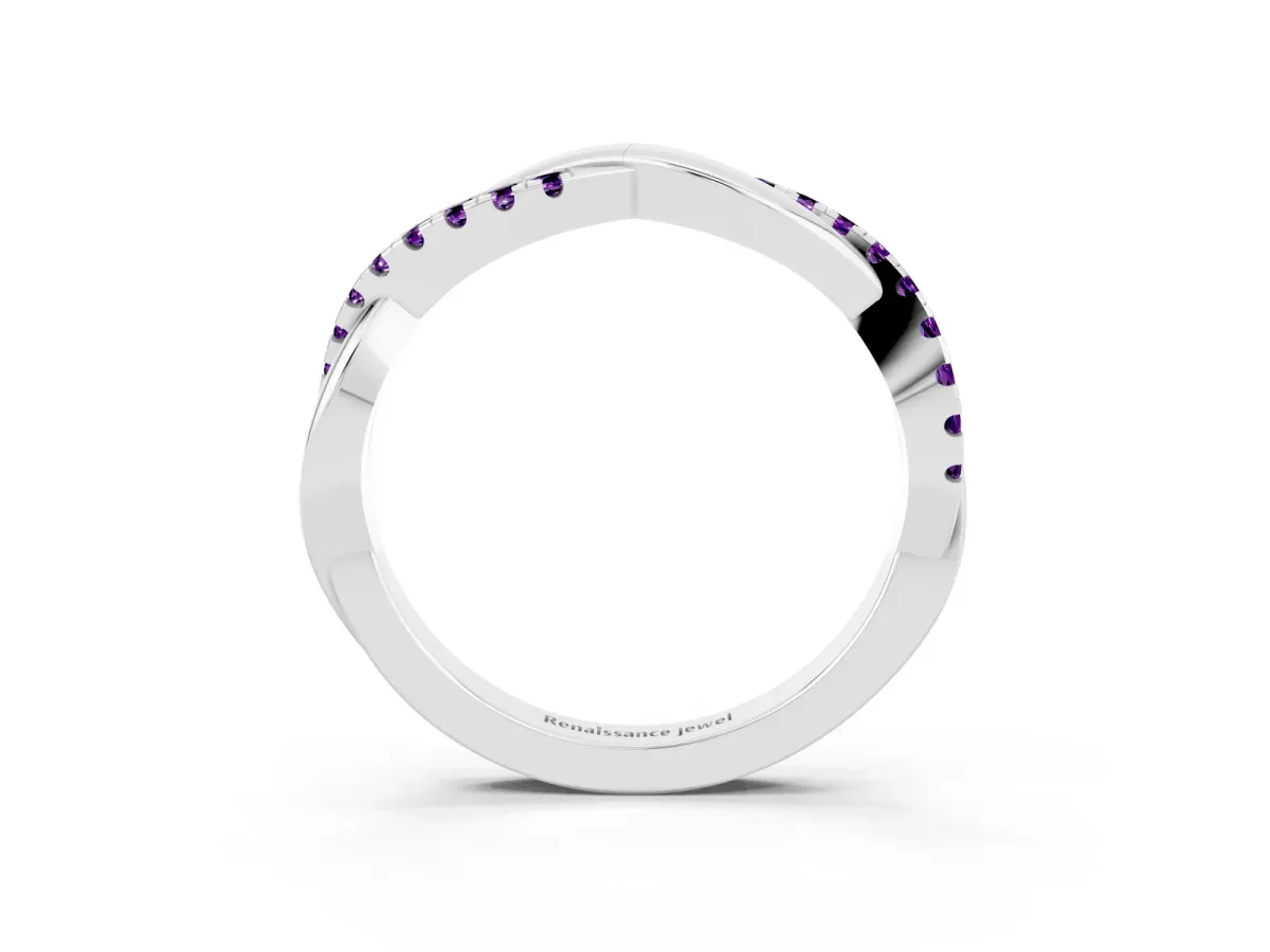 Round Amethyst Twisted Infinity Band with Prong Setting Platinum