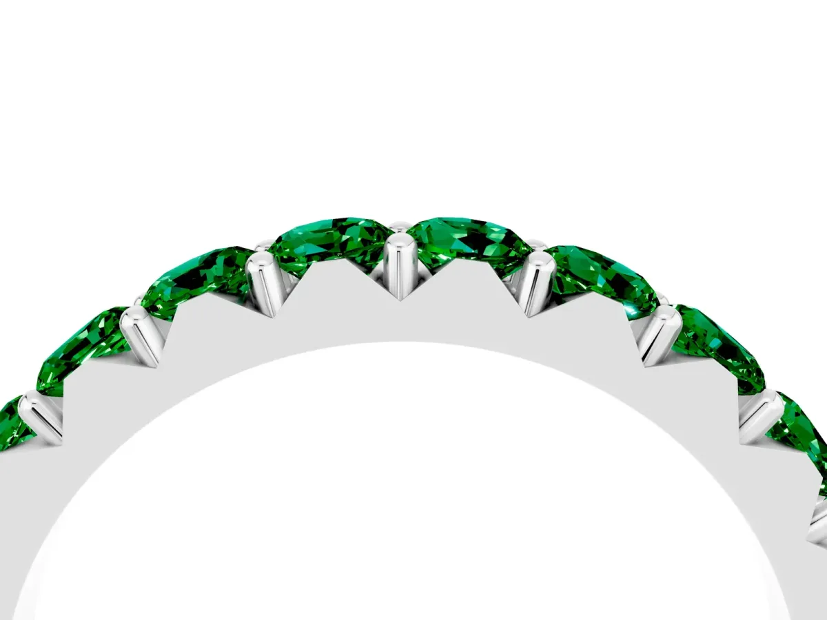 Round Emerald Half Eternity Band with Classic Prong Setting White gold
