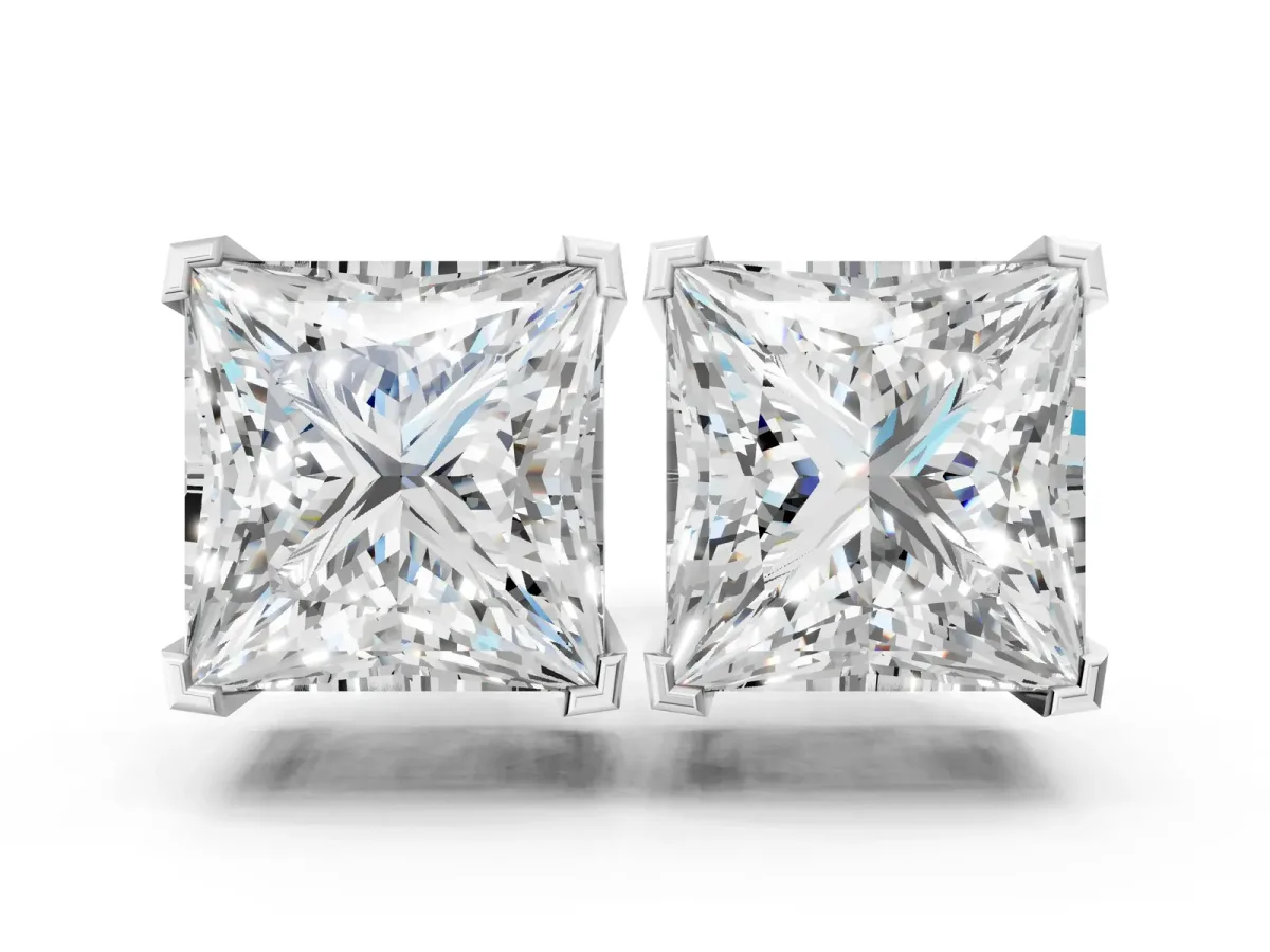 Princess Cut Diamond Stud Earrings Silver