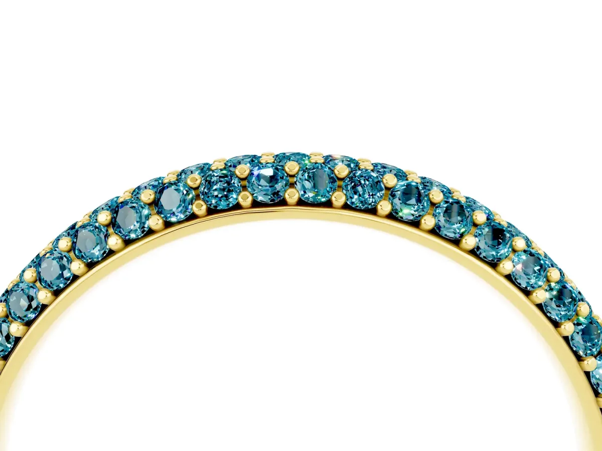 Round Blue Topaz Pavé Eternity Band with Shared Prong Setting Yellow gold