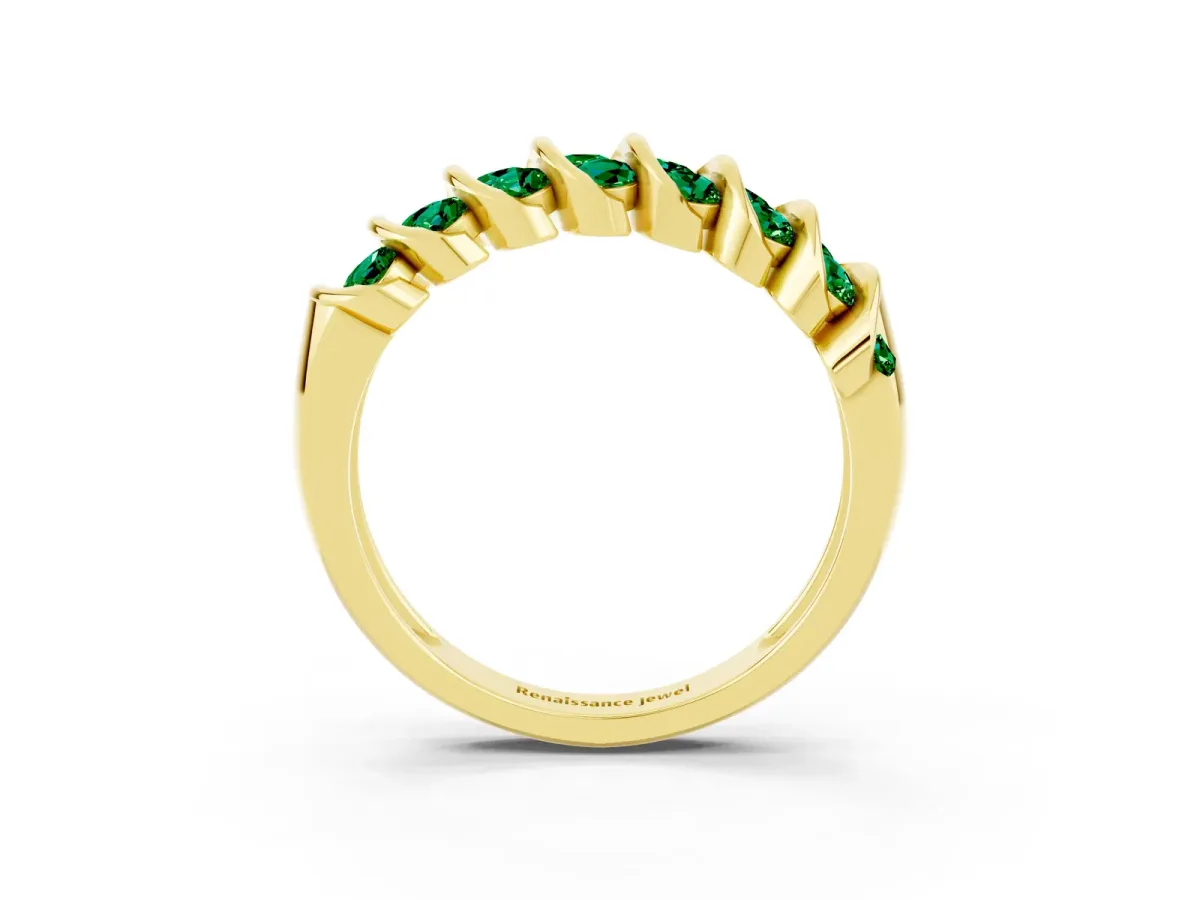 Channel Set Round Emerald Multi-Row Band Yellow gold