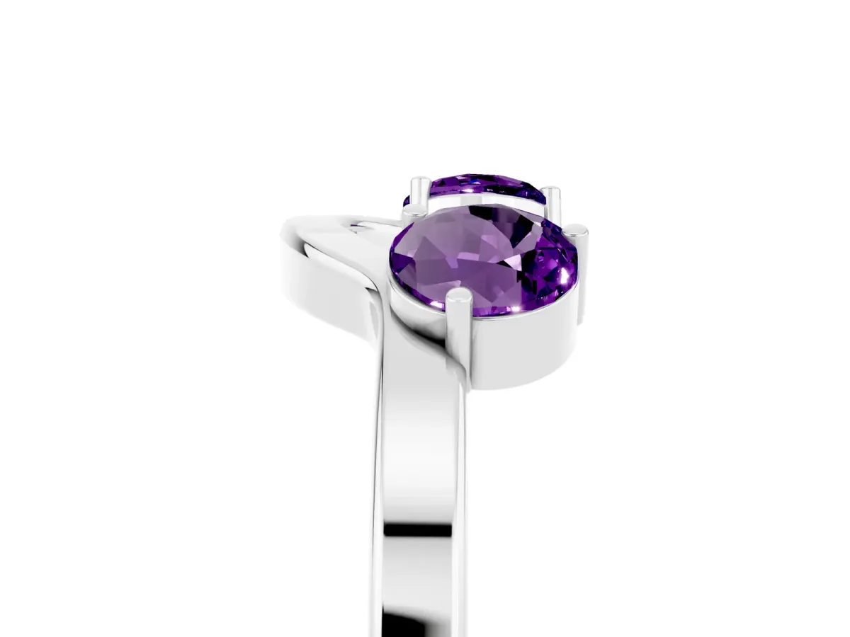 Dual Round Amethyst Open Band Ring with Prong Setting Silver
