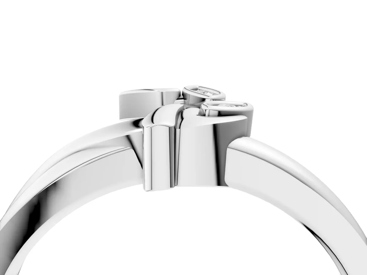 Three-Stone Round Diamond Leaf Bypass Ring with Bezel Setting Silver