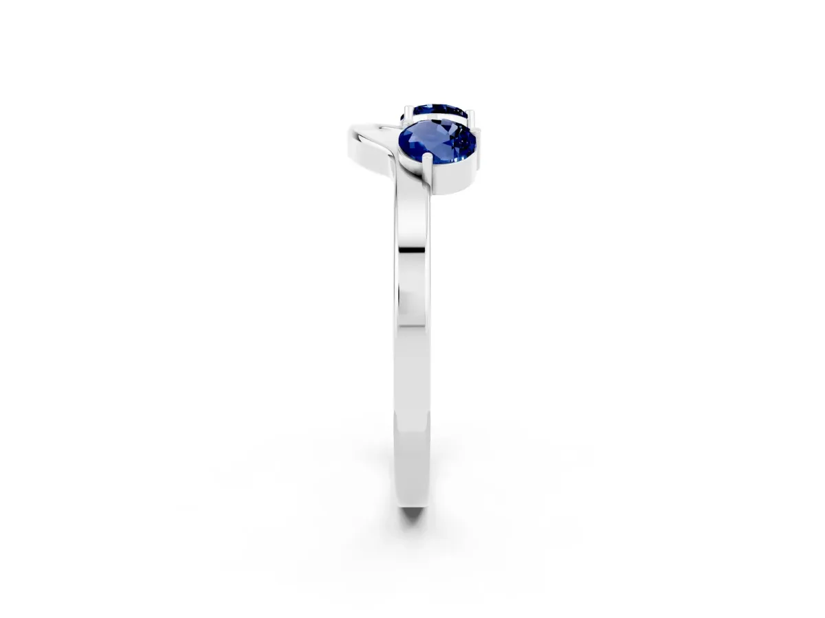 Dual Round Blue Sapphire Open Band Ring with Prong Setting Platinum