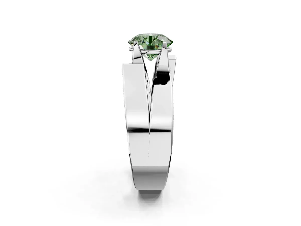 Fancy Green Modern Tension Set Round Cut Diamond Solitaire Wide Band Ring Silver