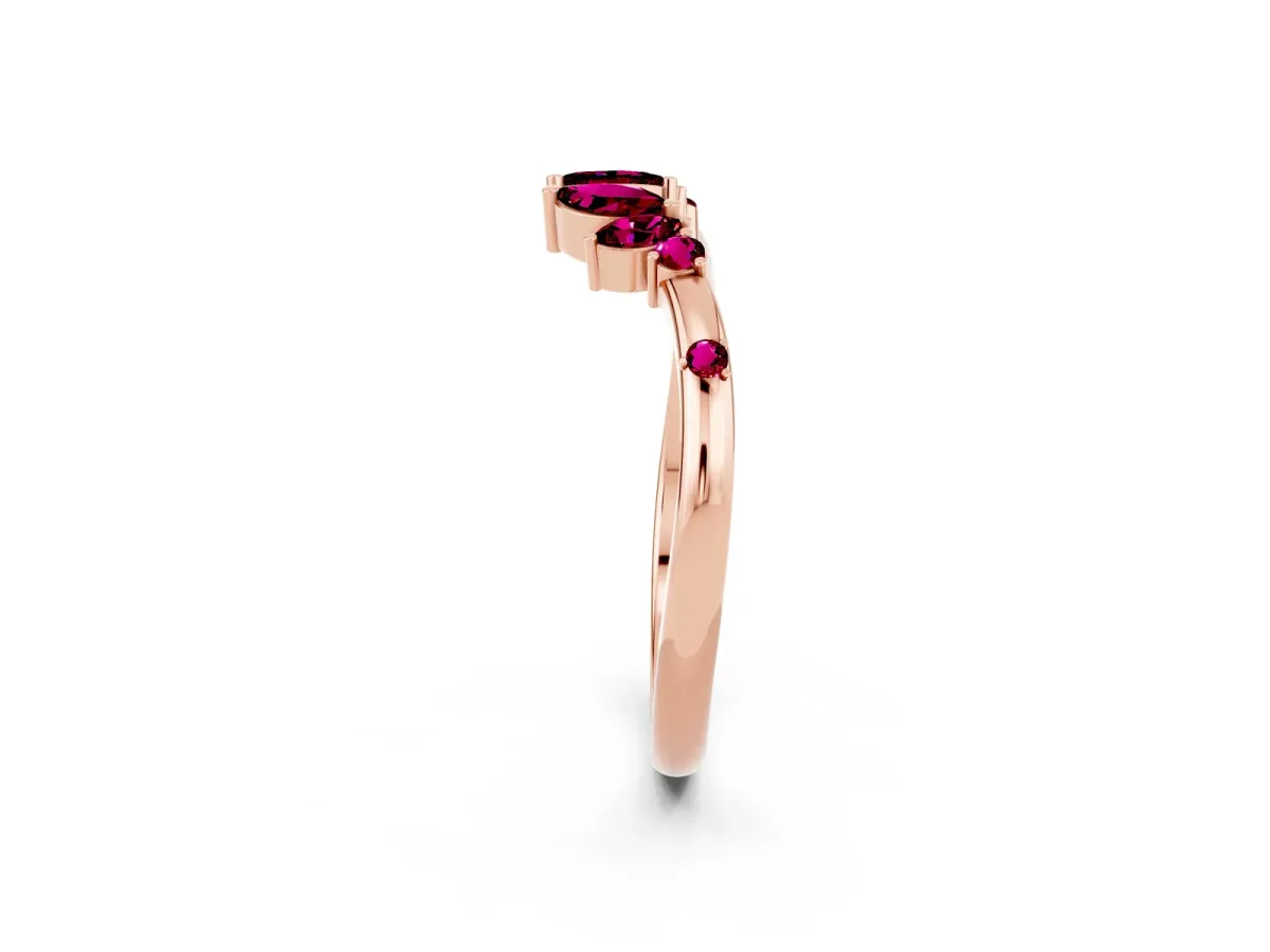 Open Marquise Cluster Garnet Band with Prong Setting Rose gold