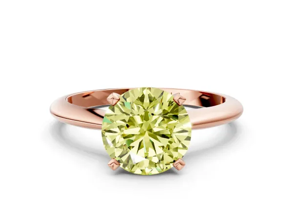 Fancy Yellow Round Cut Diamond Solitaire Engagement Ring with Classic Band and Four-Prong Setting Rose gold