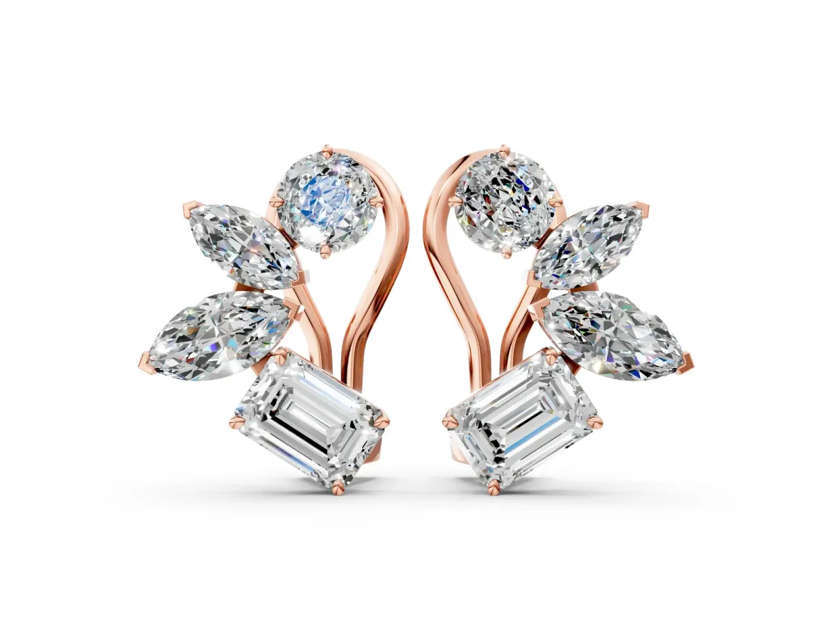 Multi-Shape Diamond Cluster Stud Earrings Rose gold