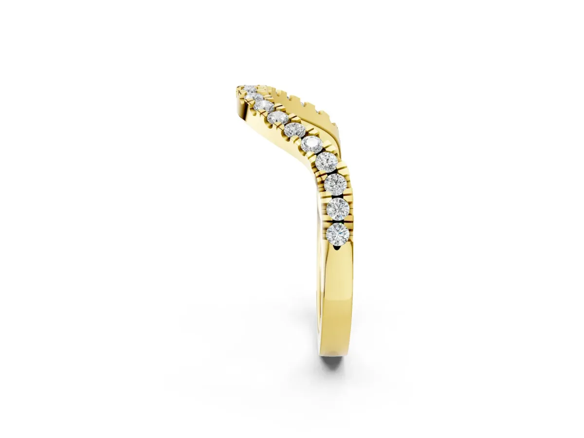 Curved Pavé Round Diamond Eternity Band with Shared Prong Setting Yellow gold