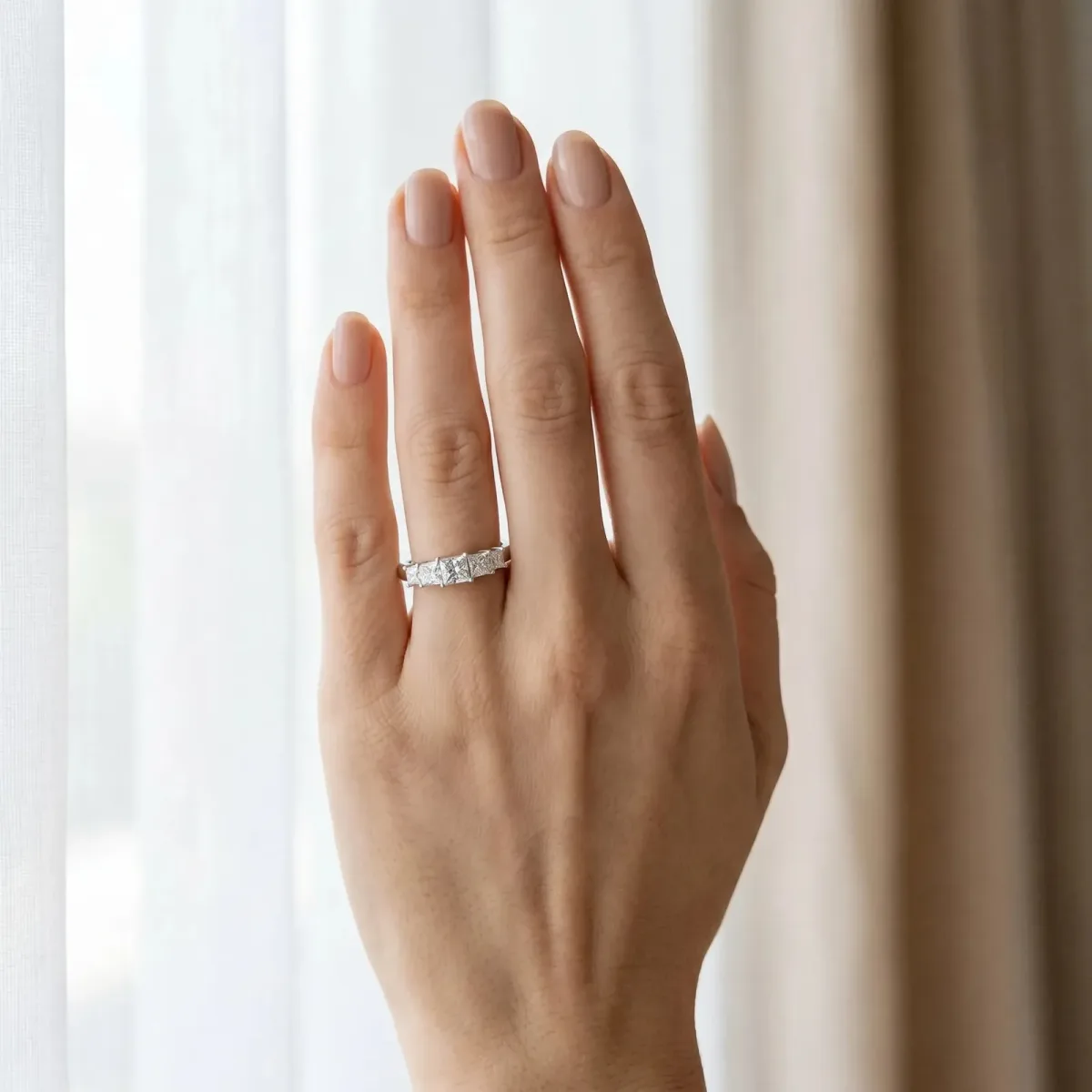 Princess Cut Five-Stone Prong Set Diamond Band Platinum