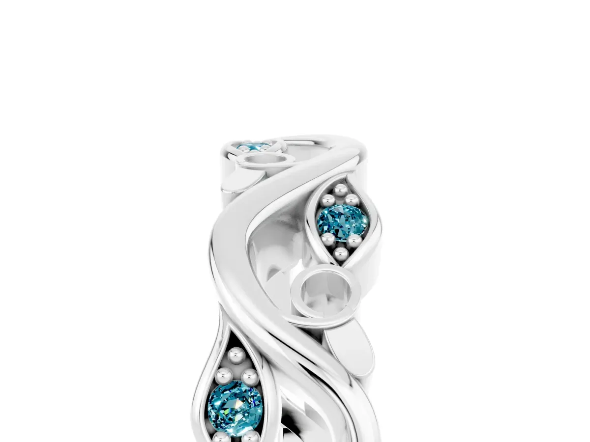 Marquise Blue Topaz Vine Eternity Band with Bezel Setting White gold