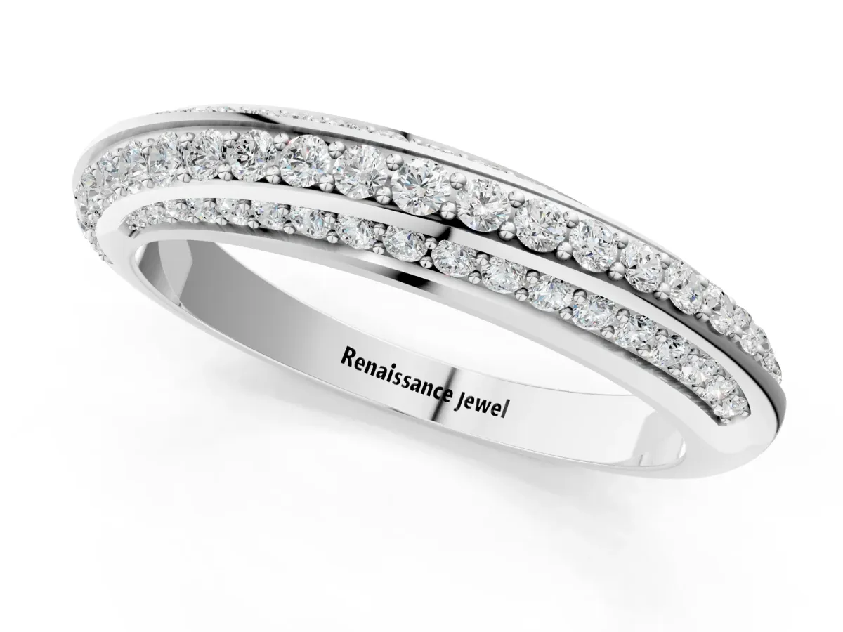 Double Row Pavé Round Diamond Channel Set Band Silver